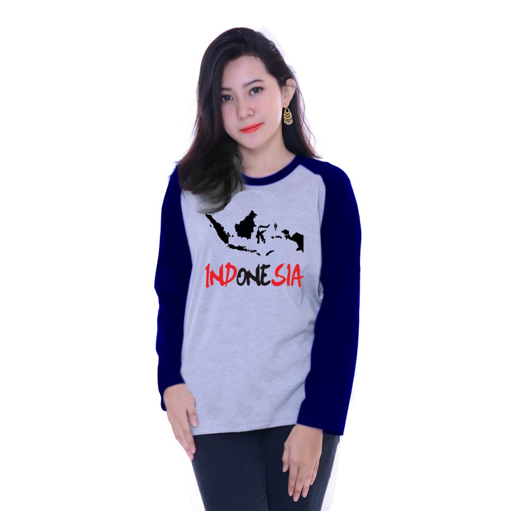 Kaos Raglan Gambar Peta Indonesia | Lengan Panjang | Atasan Wanita | Ukuran M - L - XL -XXL