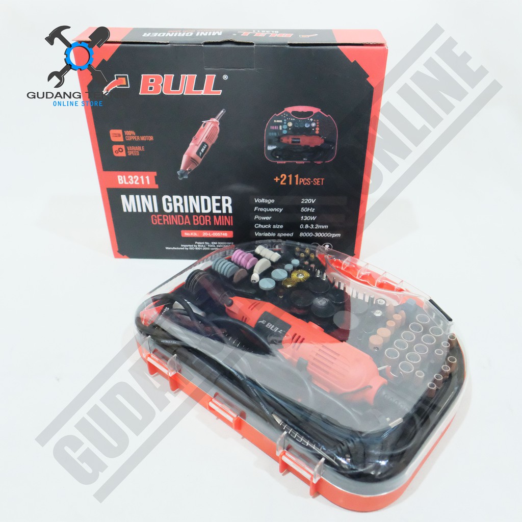 Mini Die Grinder 1 SET 211pcs BL3211  / Gerinda Mini Multifungsi BL 3211 - Bor tuner 1 set 211 Pcs BULL