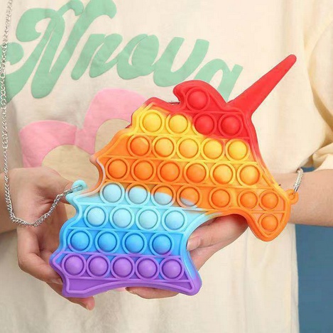  new   tas pop it rainbow makaron unicorn kupu murah fidget toy murah mainan anak penghilang stress 