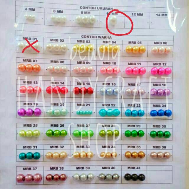 Mutiara sintetis 10MM mutsin berat per renteng