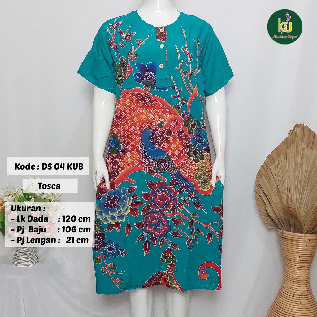 COD DS04 KUB | Daster Batik Kencana Ungu Asli Label Biru Uk. Jumbo LD 120 cm | Baju Santai Tidur Wanita Dewasa Kancing Depan Busui Friendly Motif Terbaru-Tosca I