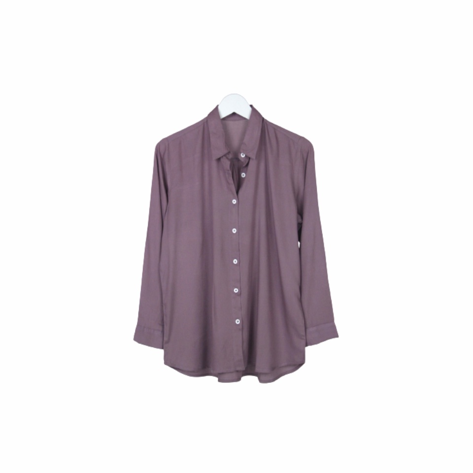 KEMEJA WANITA POLOS LENGAN PANJANG WANITA KATUN RAYON LONG SHIRT ORGANIK-Kemeja Purple
