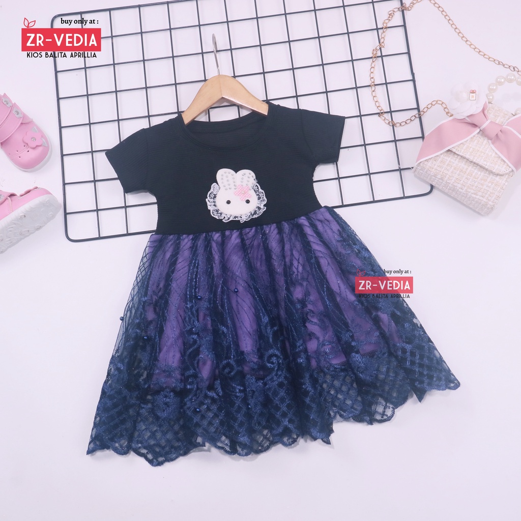 Dress Tsana uk 1-3 Tahun / Gaun Brukat Pesta Cewek Dres Brokat Anak Perempuan Lengan Pendek Import Premium