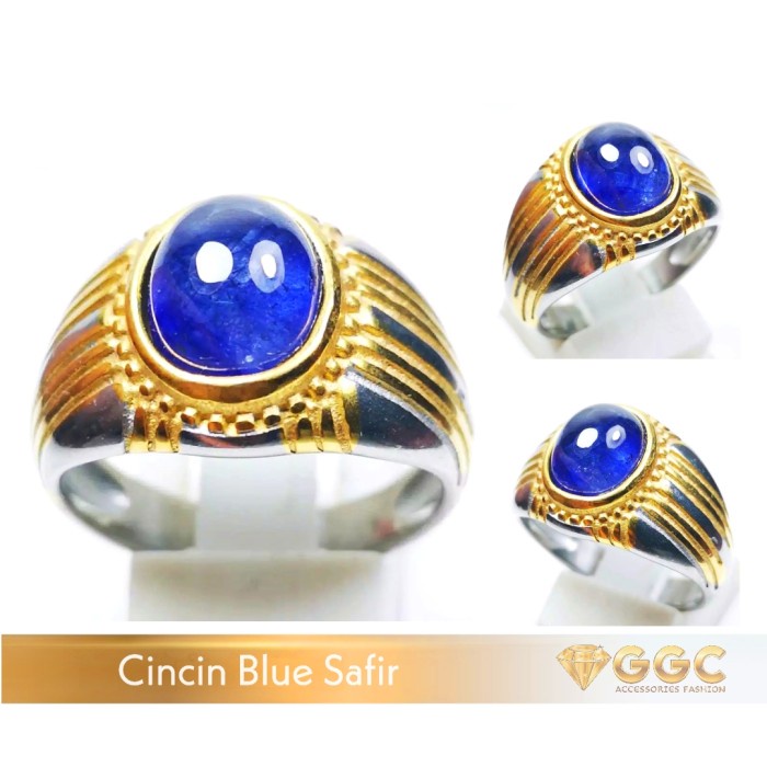 Cincin Pria Batu Natural Blue Safir Afrika