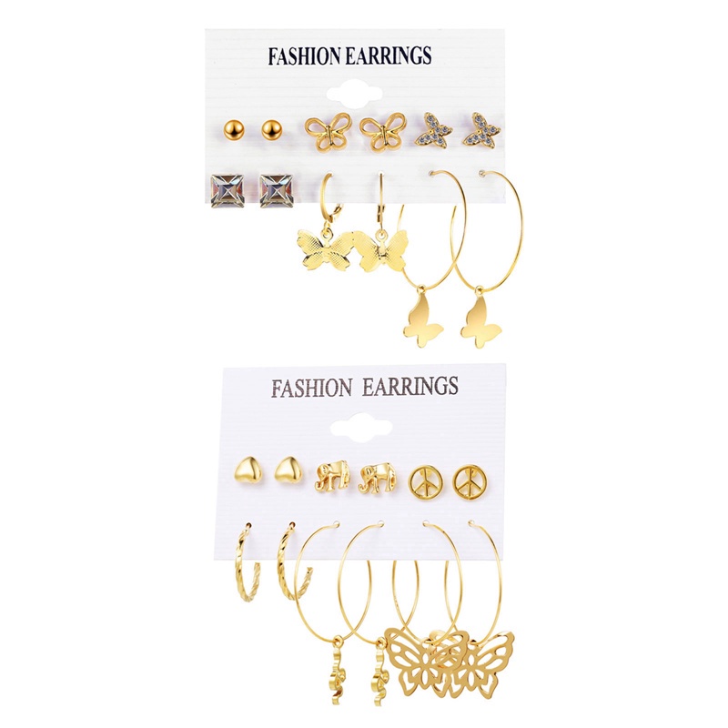 Fancyqube 6 Pasang / Set Anting Stud Liontin Kupu-Kupu Lingkaran Rumbai Mutiara Gaya Bohemian Untuk Wanita