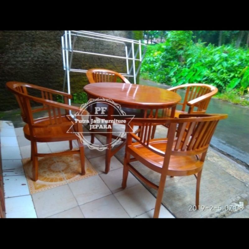 Meja kursi teras tamu betawi meja besar tumpuk kayu jati