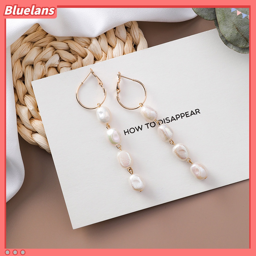 Anting Menjuntai Bentuk Geometris Aksen Mutiara Tiruan Gaya Vintage Untuk Wanita