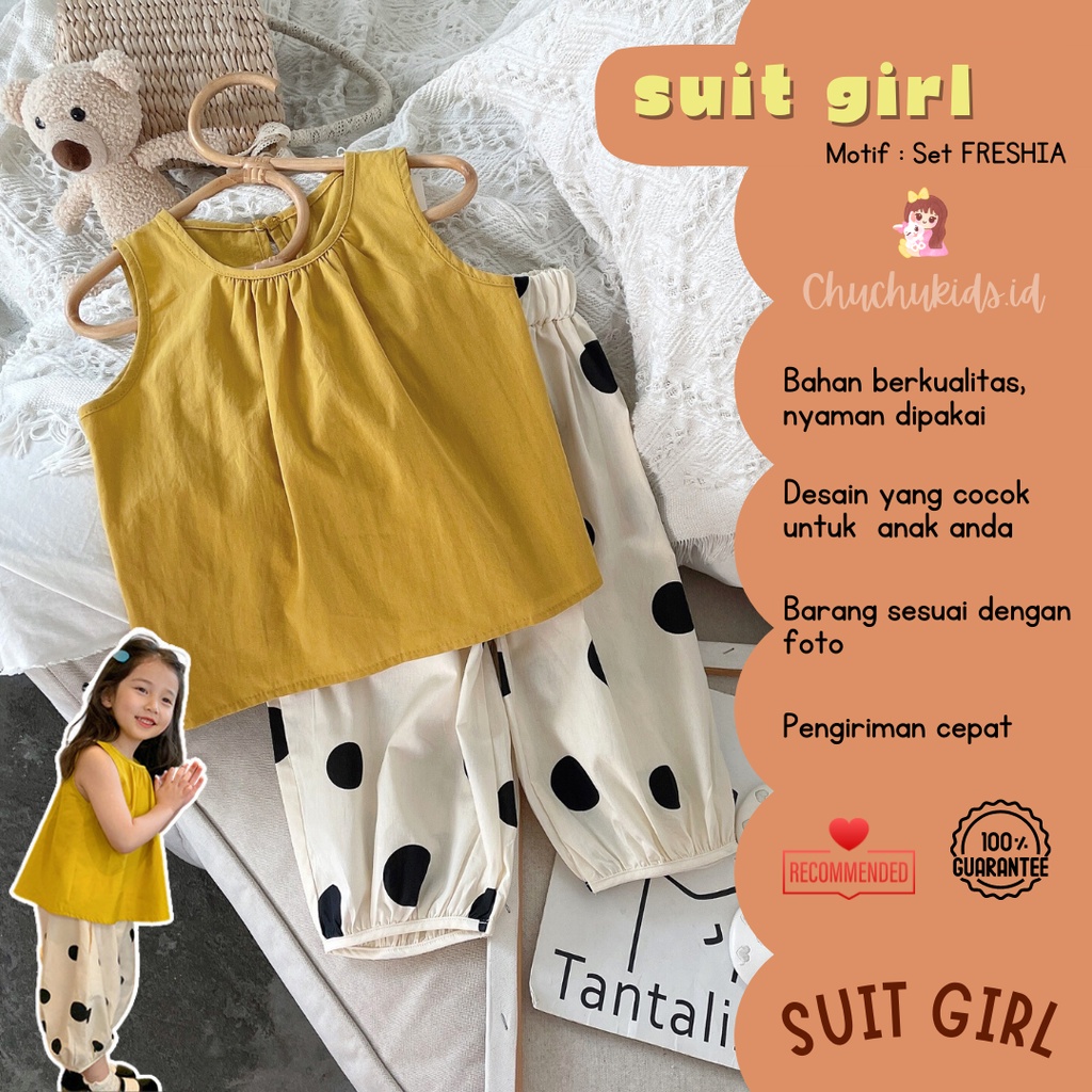 Setelan Anak Perempuan motif FRESHIA Set blouse celana anak perempuan kulot panjang cantik import korea Girls kids suit 1-6 tahun