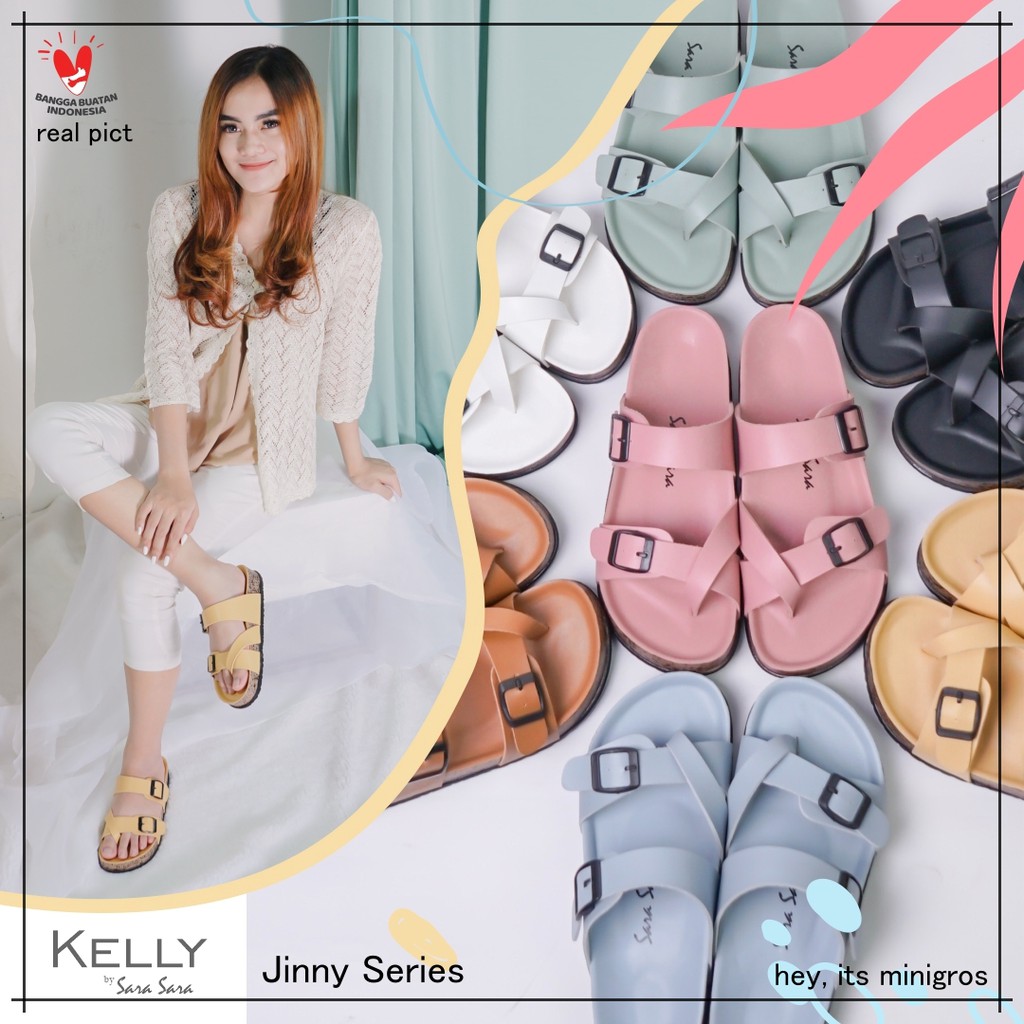 Sara Sara KELLY Sandal wanita casual sandal slop kulit sol puyuh kekinian  birken ban dua  silang