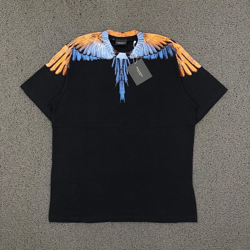 Marcelo Burlon Yellow In Orange Wings Hitam Tee T-Shirt Kaos