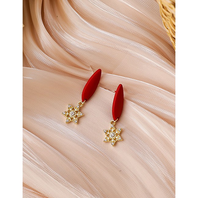 LRC Anting Tusuk Fashion Oval Rhinestone Six-pointed Star Alloy Earrings P59539