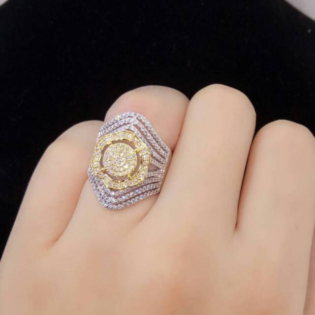 SUPER MEWAH Cincin Mewah Lapis Emas Putih Tabur Swarovski Persis Perhiasan Emas dan Berlian Asli