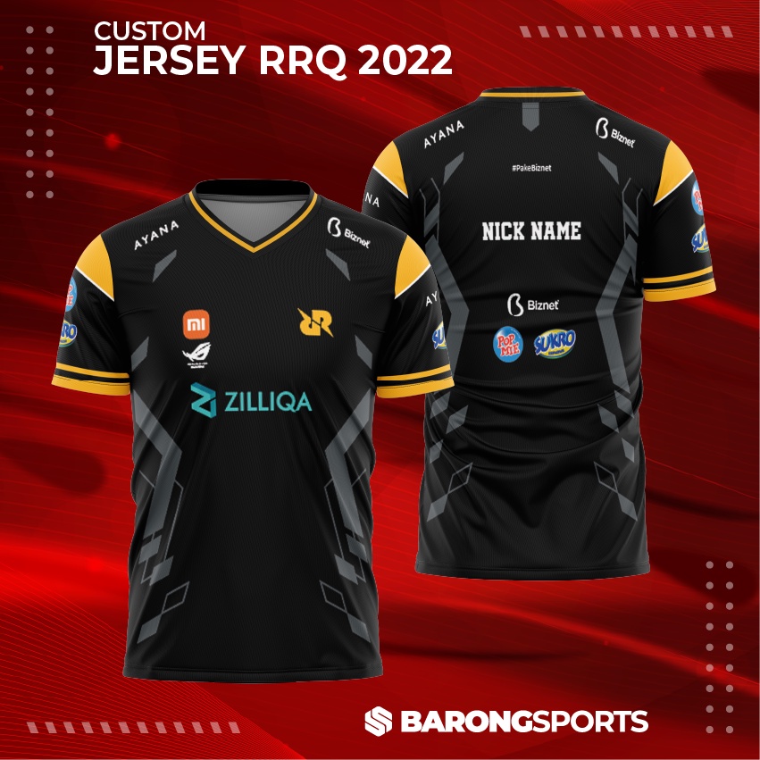 Kaos Jersey RRQ 2022 TERBARU Hitam dan Putih Gratis Nickname