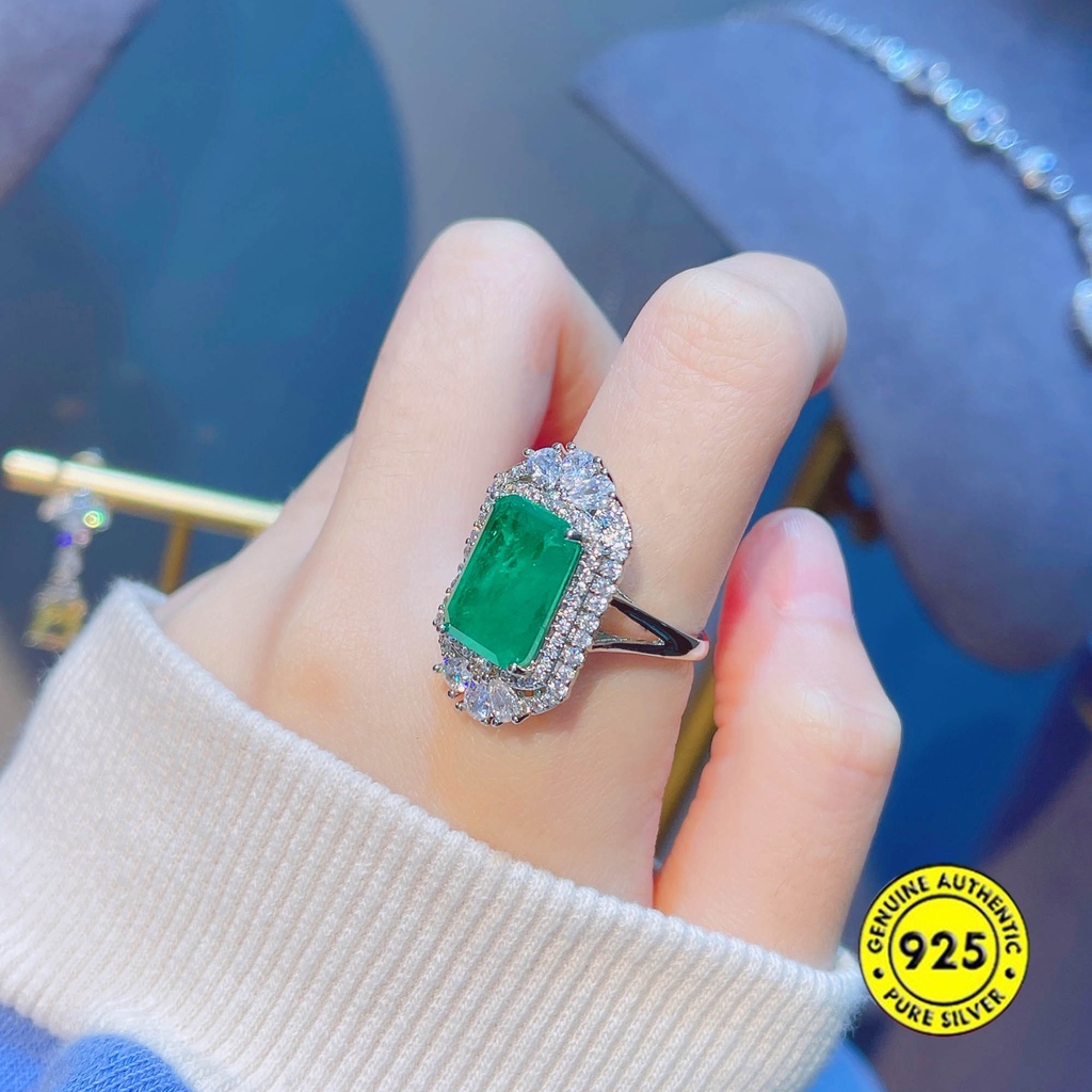 Natural Emerald Ring Luxury Full Diamond Opening Adjustable