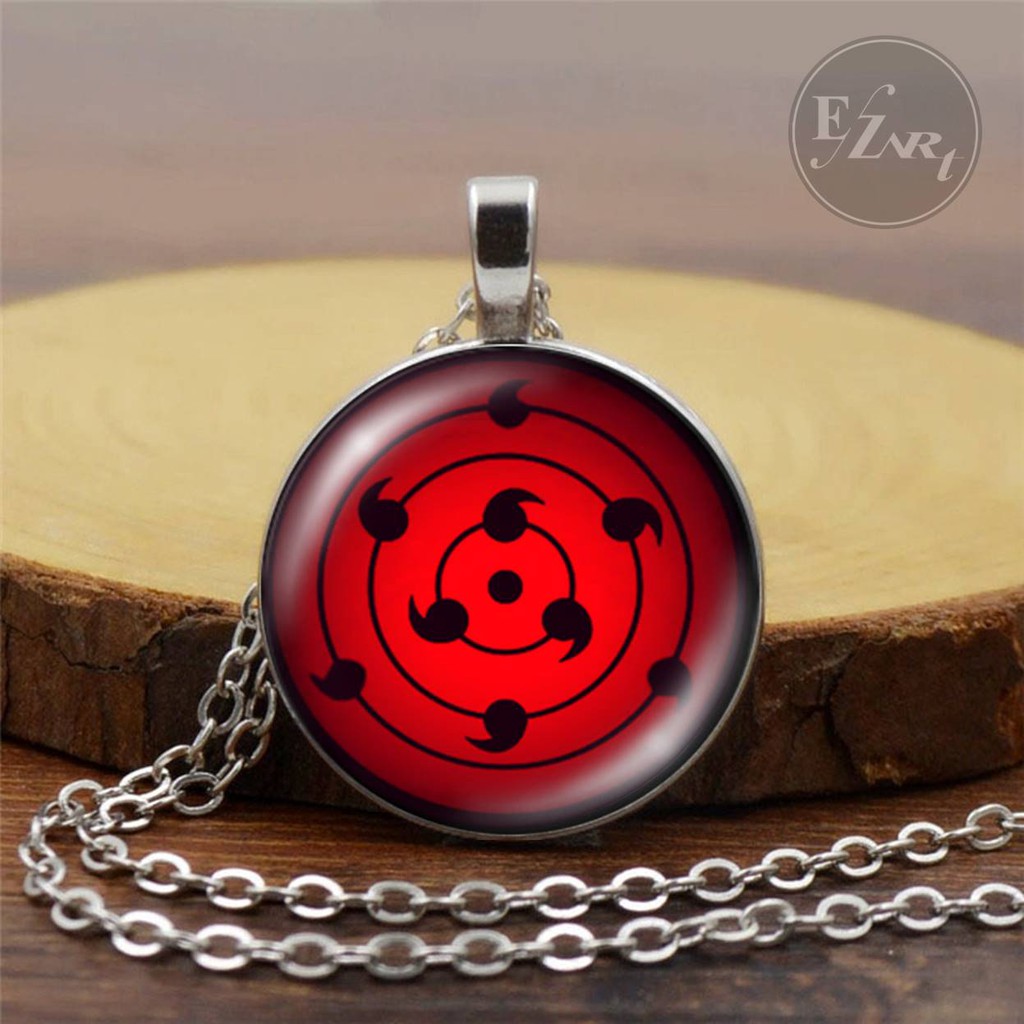 KALUNG LIONTIN NARUTO MATA SHARINGAN RINNEGAN EYE 3D RANTAI / KULIT STAINLESS STEEL