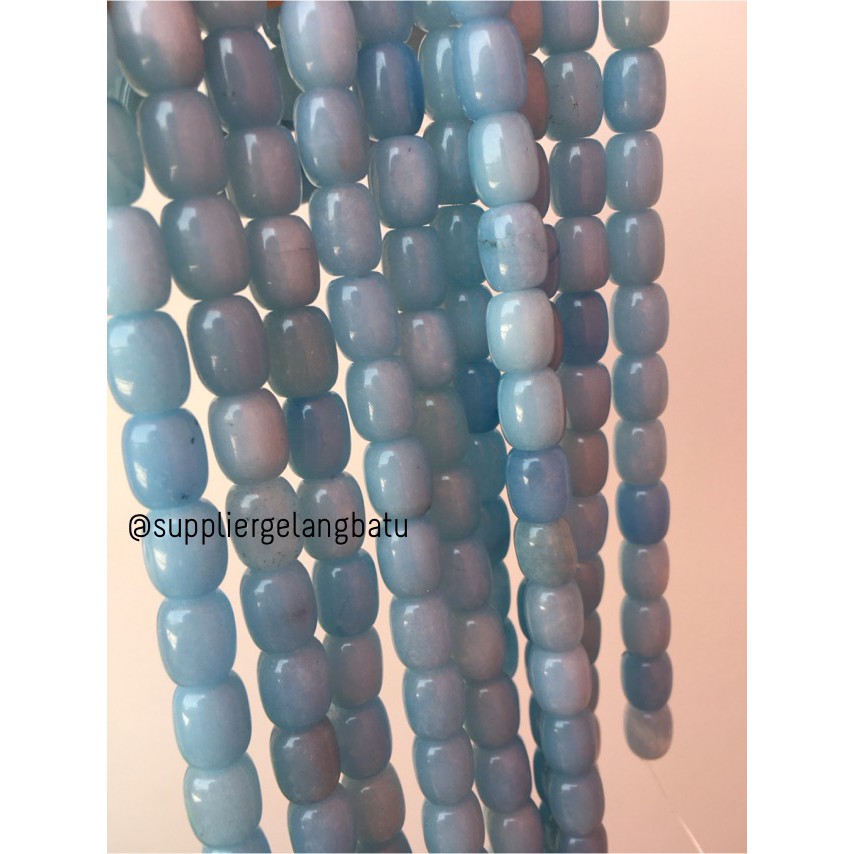 bahan renceng batu agate tabung 8mm blue sediment biru laut aquamarin aksesoris craft grosir fashion