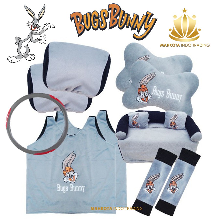 Sarung Jok Mobil Universal 6 in 1 / Bantal Mobil / Car Set Mobil Bugs Bunny 6in1