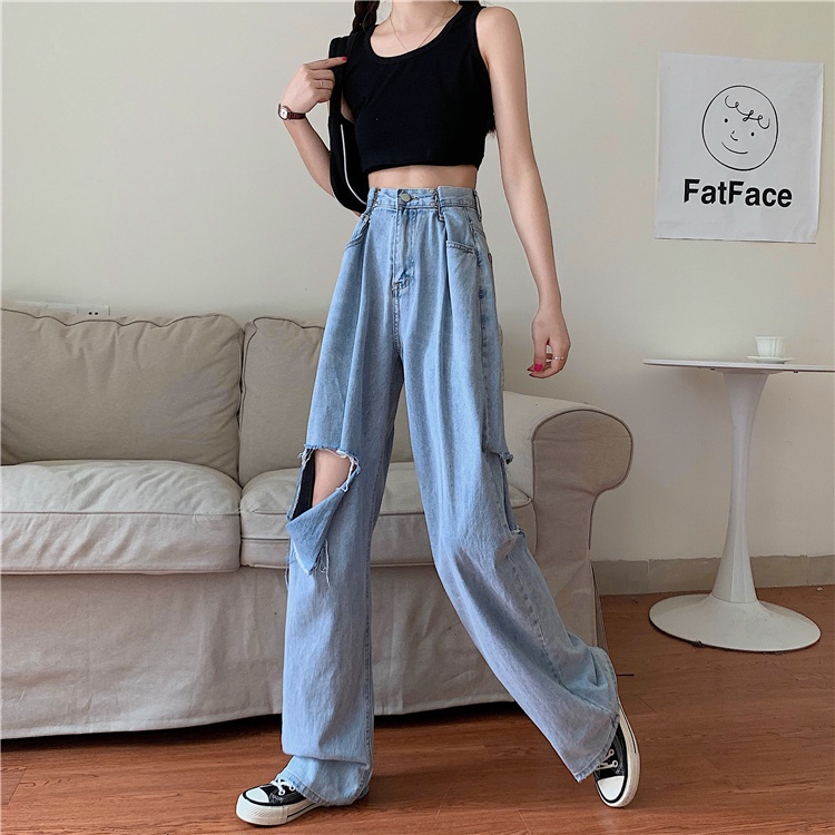 [chaoo.id]celana jeans wanita terbaru/celana jeans panjang wanita /  celana jeans wanita kekinian / Jeans Wanita Kekinian Celana High Waist/celana jeans wanita sobek