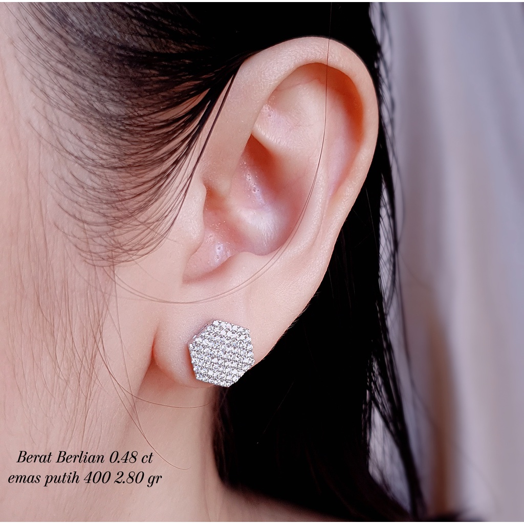 Perhiasan giwang anting berlian 0.48 ct bahan emas putih kode 1183