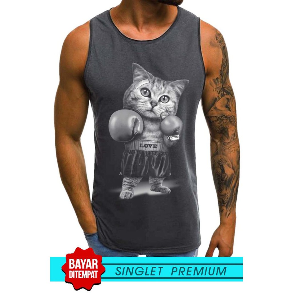 SINGLET LEKBONG PRIA (KUCING BOXING) / SINGLET LEKBONG GYM /LEKBONG / SINGLET/KAOS DALAM PRIA/KUTANG