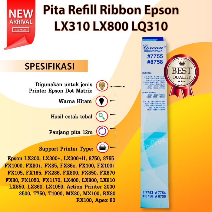 Refill Pita Long Life Epson LX300 LX-300 LX-300+ LX-300+II 8750 8755 FX80 FX80+ FX85 FX86e