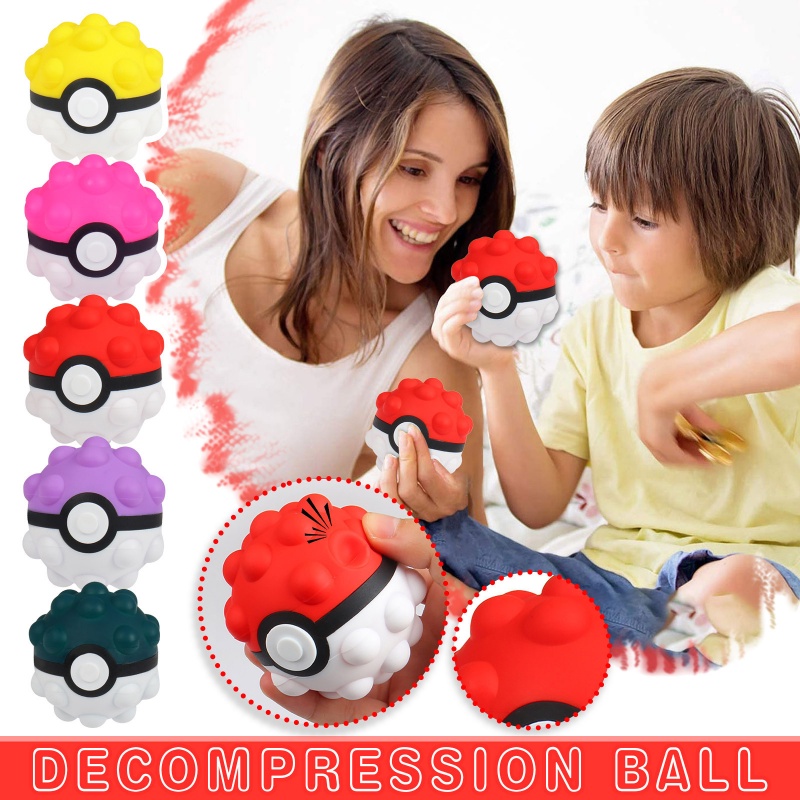 Baru Antistress Pop It Rainbow Ball Push Bubble Pokeball Fidget Toys Dekompresi Pencet 3d Elastis Anak Pokémon Game