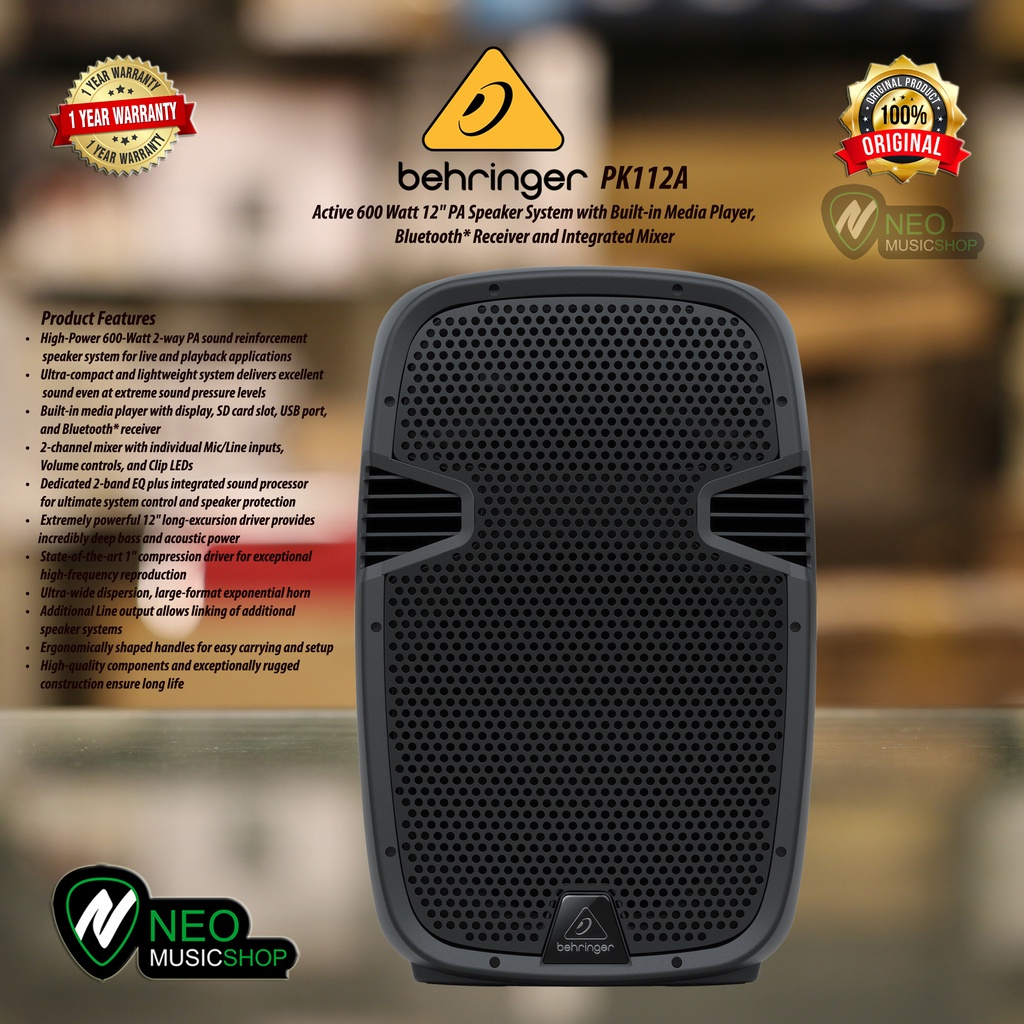 Behringer PK112A Active 600 Watt 12" PA Speaker with Bluetooh