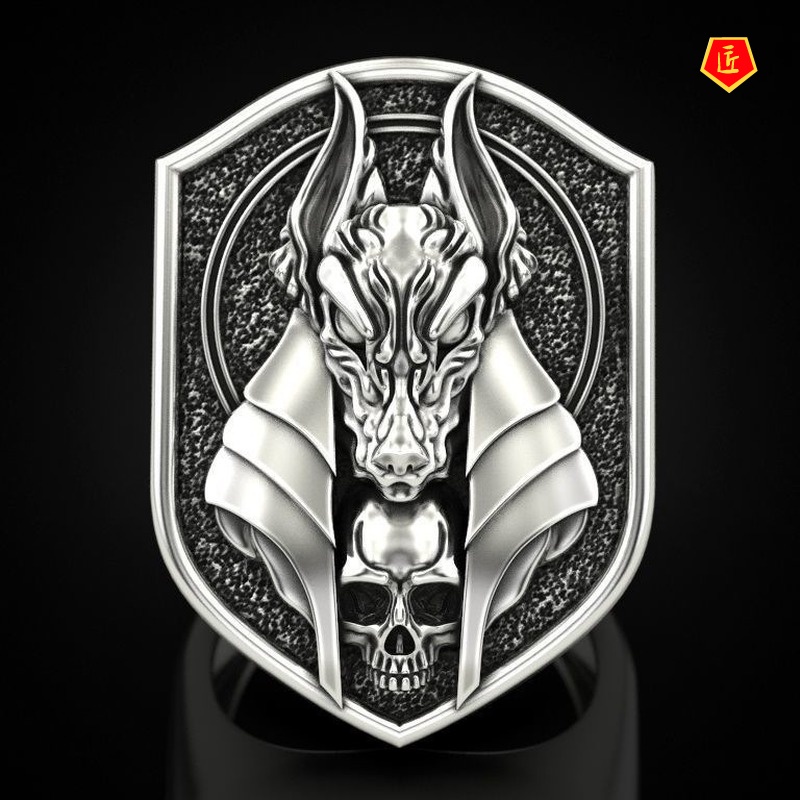 [Ready Stock]Creative Retro Wolf Head 18K Gold Man's Ring