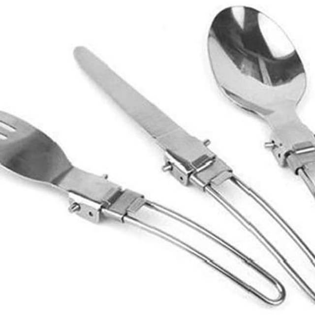 Spoon Set Sendok Gapu Lipat Stainless Steel With Pouch Alat Makan