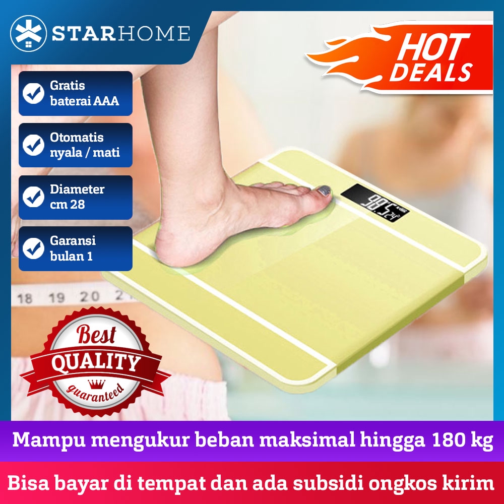 StarHome Timbangan Badan Digital Kaca Kotak 28 cm - Timbangan Digital - Digital Weight Scale