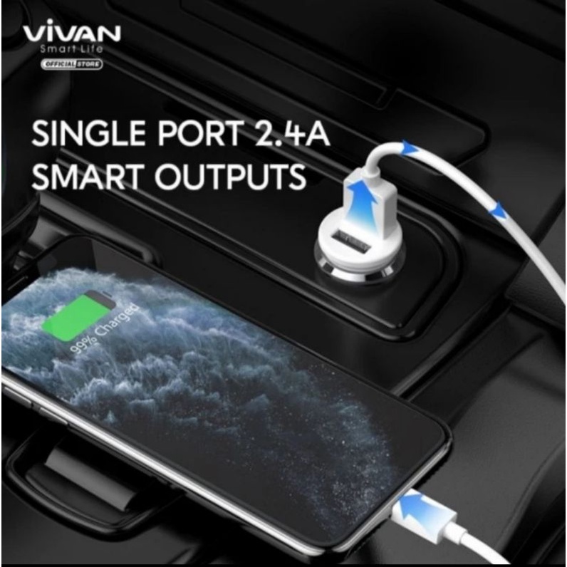 Vivan CC01 Car Charger 2.4A Fast Dual Port USB A + Kabel Micro USB