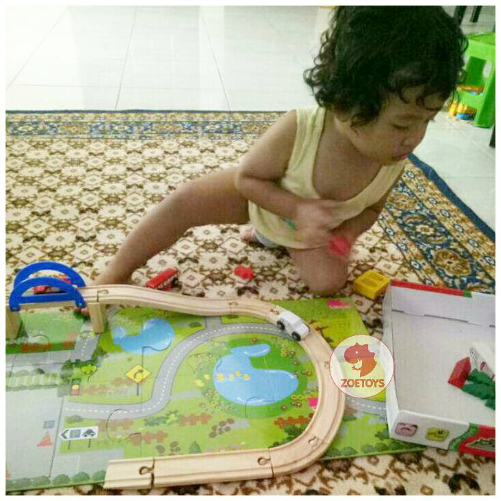 Zoetoys Rail Overpass 8 Glyph Track | Wooden Track Race Railway Pretend Play Toys | Kereta Balok Kayu Mobil mobilan Lalu Lintas | Edutoys | Mainan Set Cari Kado Natal