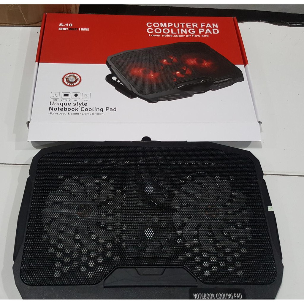 Cooler Cooling Pad Laptop 4 Fan Super Kencang S18 COOL PAD KIPAS Pendingin Laptop led Merah