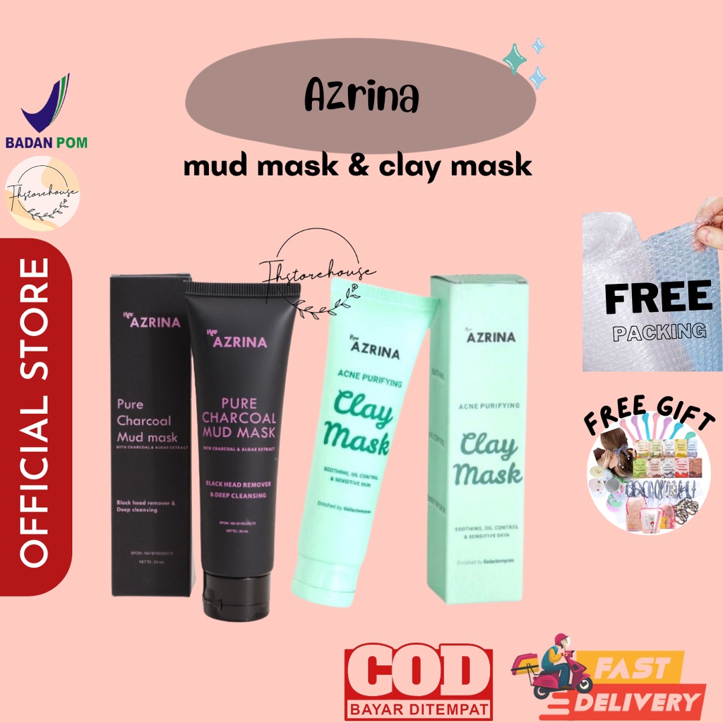 [READY STOCK] Azrina Pure charcoal Mud mask 50ml BPOM | Acne Purifying Clay Mask - Masker 50ml