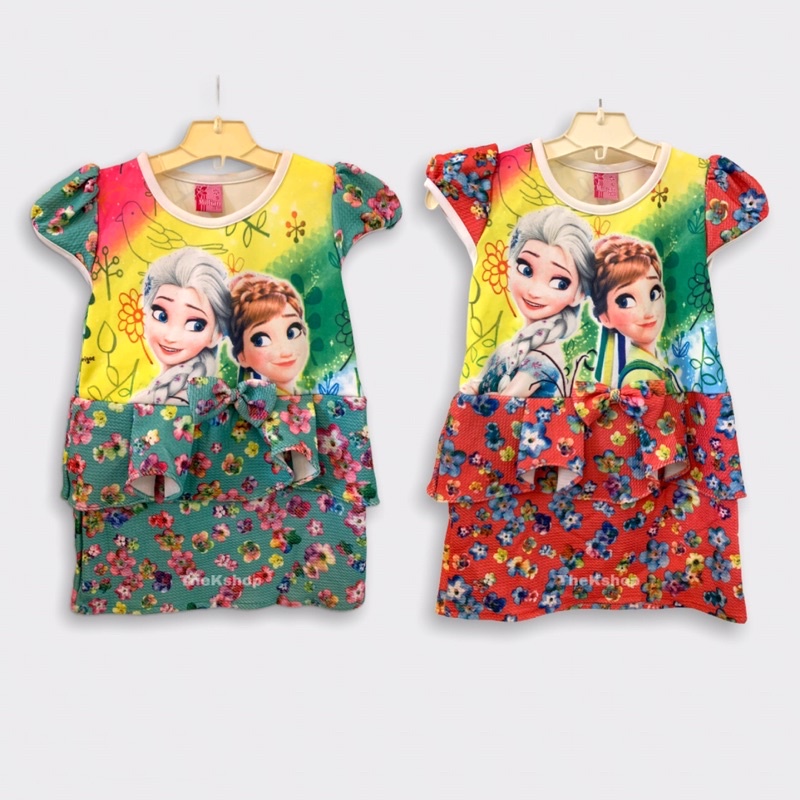 DRESS FROZEN Anak Perempuan Gambar Elsa Anna Premium Wanita karakter Princess