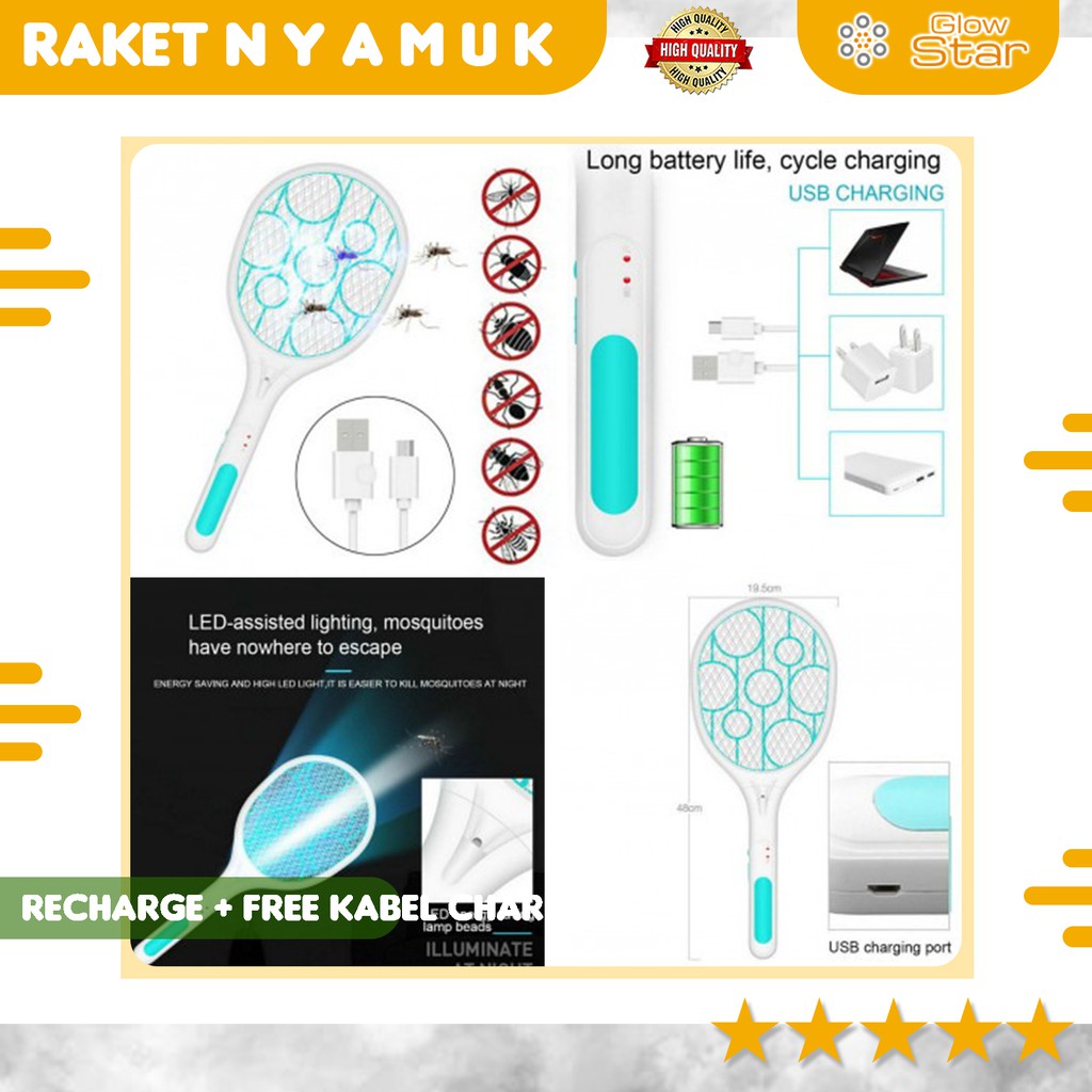 Raket Nyamuk USB Rechargeable Lightning Mosquito Swatter Racket