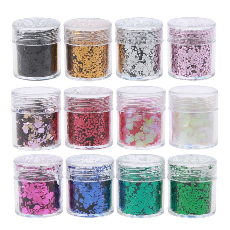 SIY  12 Colors Mixed Holographic Makeup Chunky Glitters Face Body Eye Hair Nail Epoxy Resin Festival Chunky Hexagons Sequins