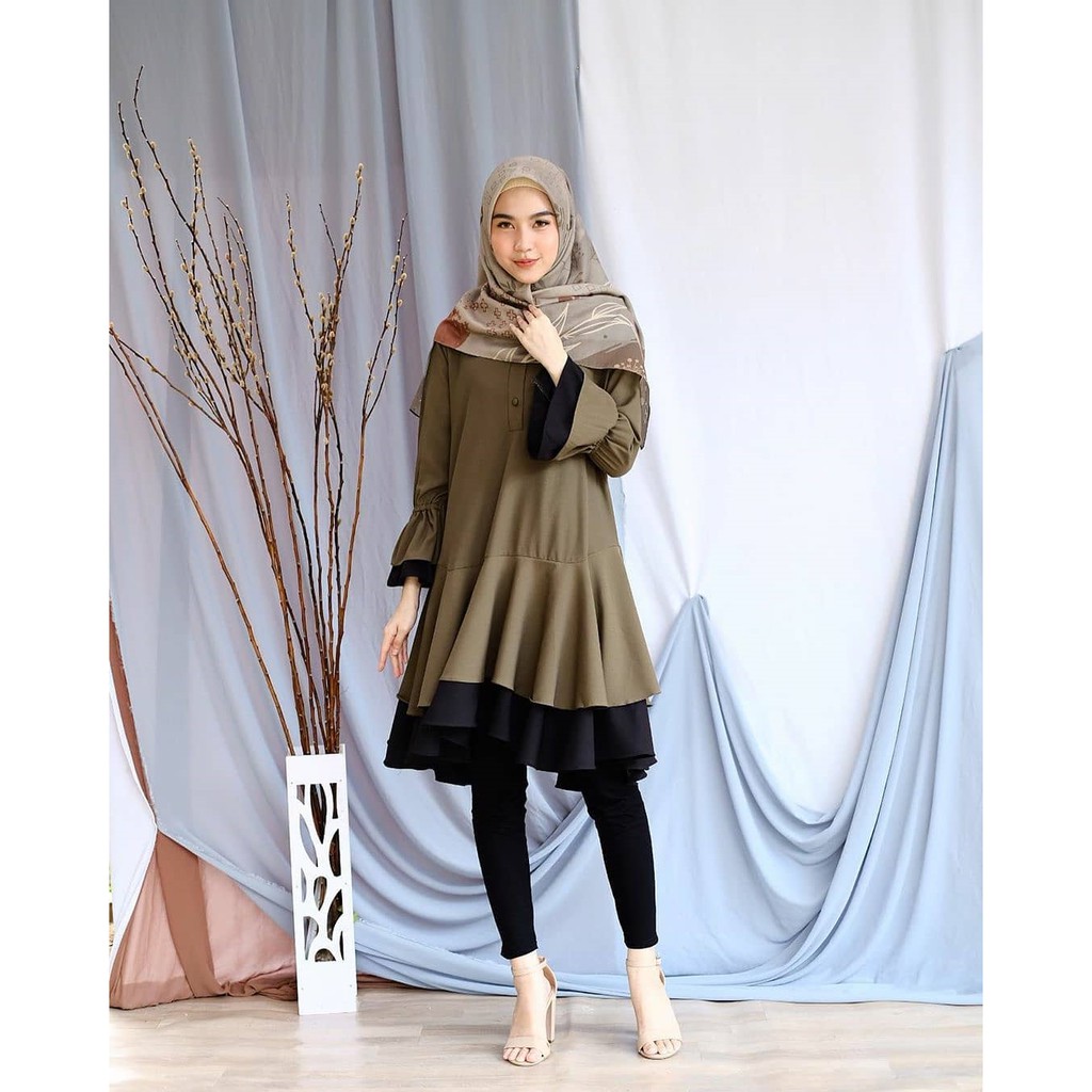 Tunic cantik atasan muslim DILHA TUNIK Hijau Maroon Hitam Mocca