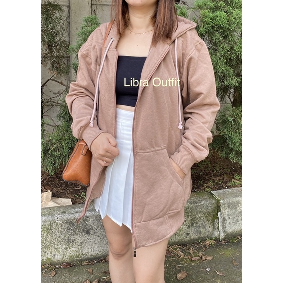 Oversize Hoodie Polos jaket sweater ziper wanita by Libra