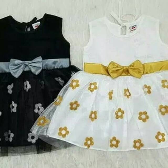 Baju Dress Gaun Pesta Anak Bayi Perempuan Gold Flower
