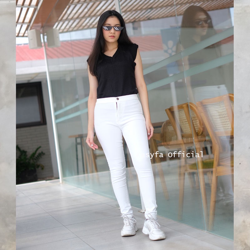 CELANA JEANS PUTIH HIGHWAIST