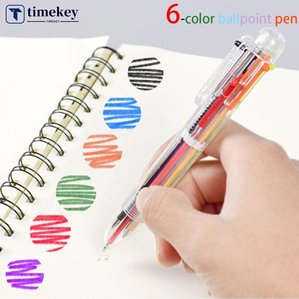 Timekey 6 In 1 Pulpen Plastik Multi Warna Tipe Tekan Manual Untuk Stationery Sekolah / Kantor E9Z6