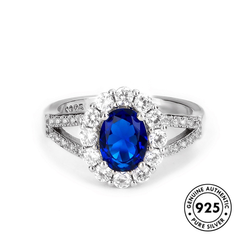 Cincin Sapphire Mewah Bahan S925 Silver