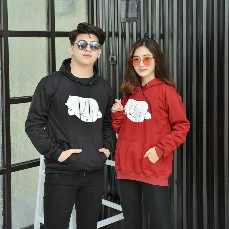 SWEATER HOODIE COUPLE//RELAX BEAR HOODIE//BAHAN FLECEE TEBAL//BISA COD//