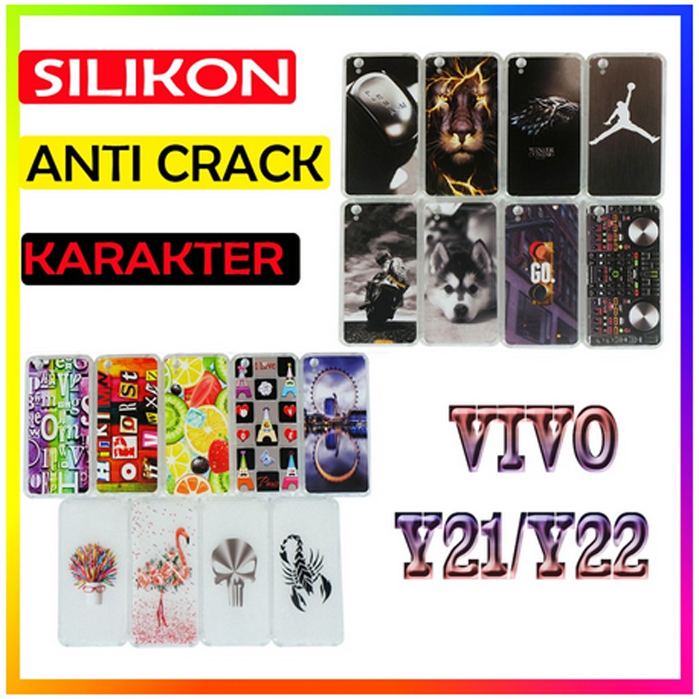 ANTI CRACK Vivo Y21/Y22  Case Casing Anti Shock 3D Motif Softcase Gambar Silikon Handphone Kasing HP Anticrack Sarung Kesing Antishock Softshell Soft Silicon Jelly Case