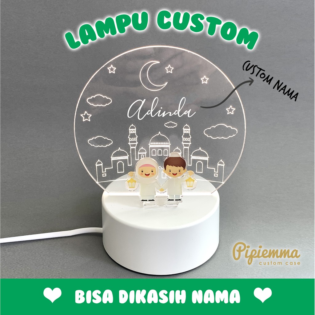 Idul Fitri Night Lamp Lampu Tidur Akrilik Islamic Lebaran Ramadhan Custom Nama 3 warna Idul Fitri Kado Anak Muslim