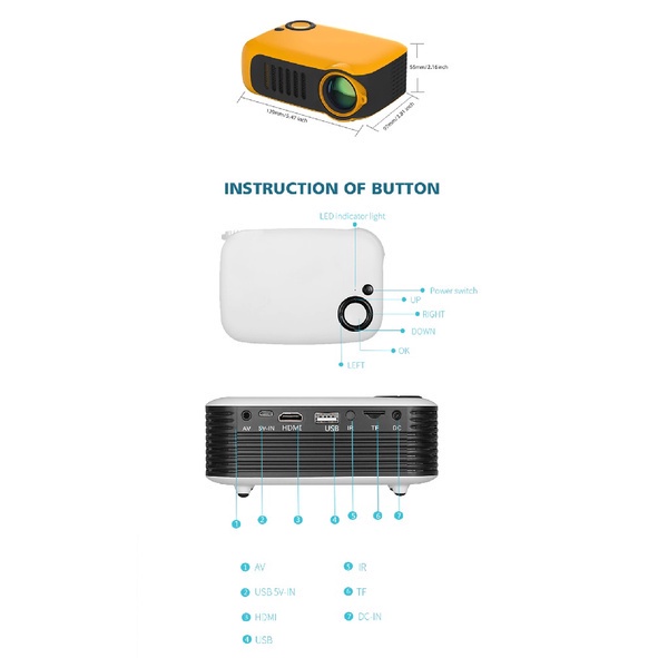 TRANSJEE A2000 - Mini Portable Projector 1000 Lumens - Proyektor Mini Portabel Bisa Dibawa Kemana Saja