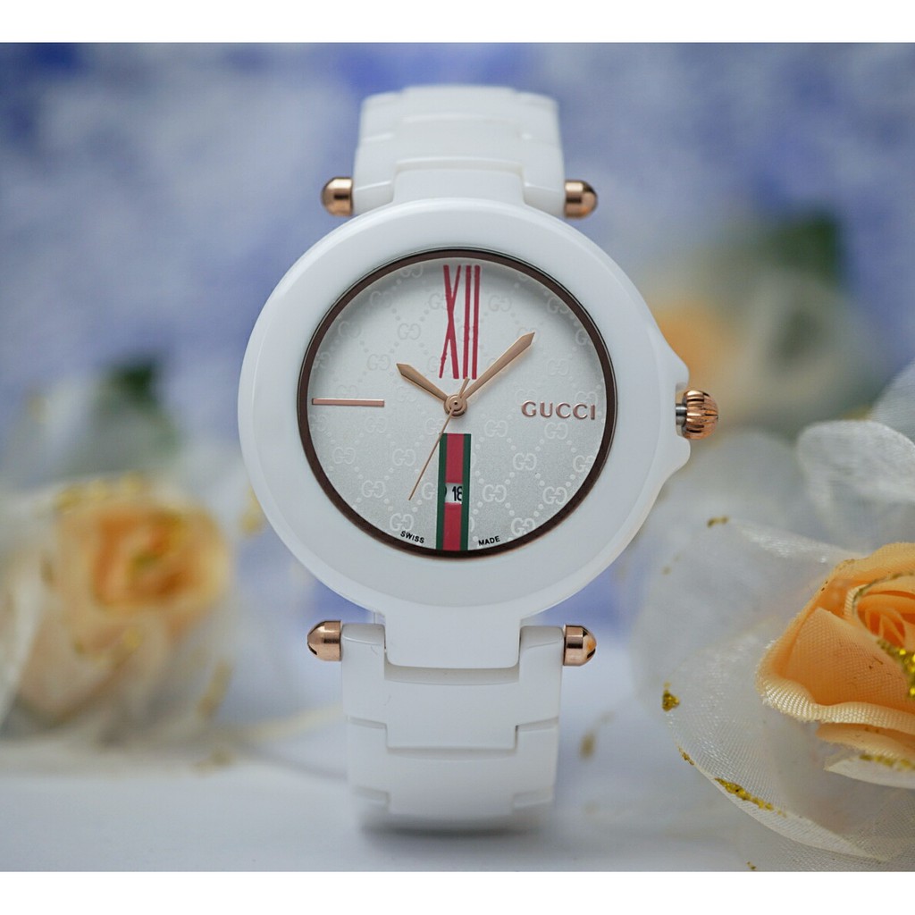 Jam Tangan Wanita Gucci Keramik Tanggal Ceramic Strap