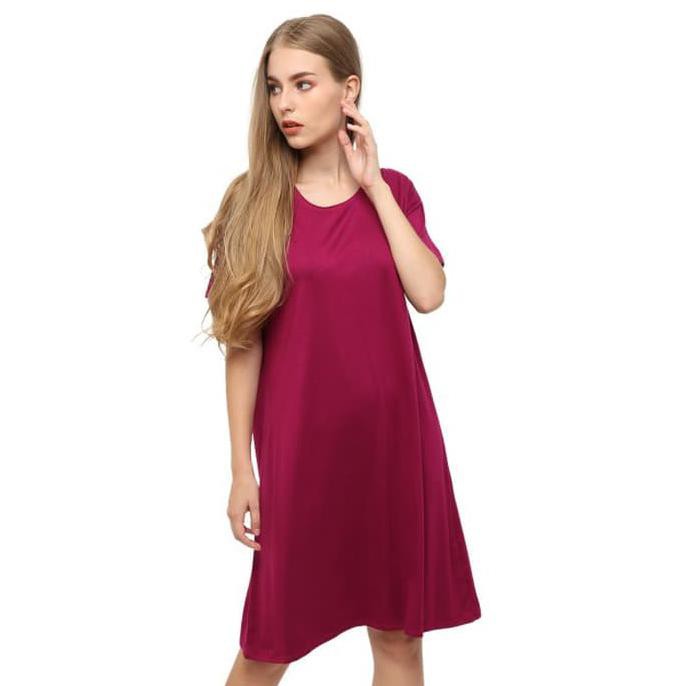 Sale Lemone Dress Wanita Spandek Premium 12100059 Polos - Magenta Terbaru