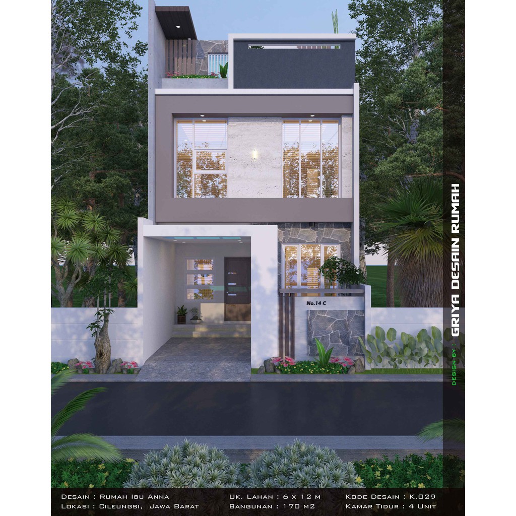 Jual Desain Rumah Minimalis Modern Denah Lebar 6 Meter 3 Lantai Dengan Rooftop Indonesia Shopee Indonesia